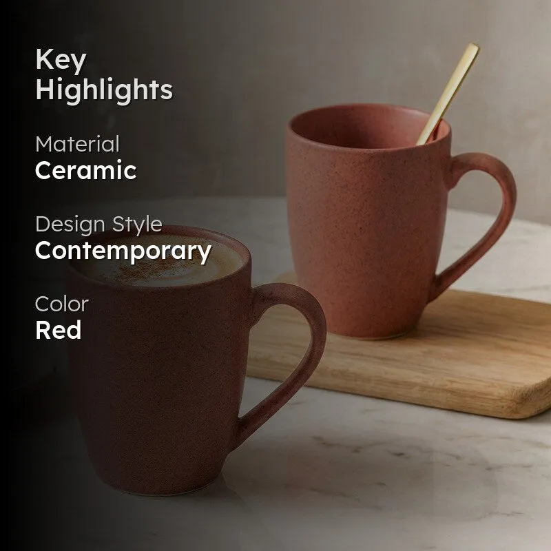 Sip & Style Ceramic Coffee Mug (Pastel Red/300 mL Each) - Set Of Two media 2