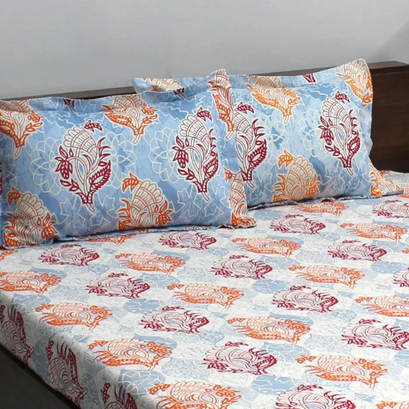 Wishi Ethnic Cotton Bedsheet (Blue) - 110 TC media 4