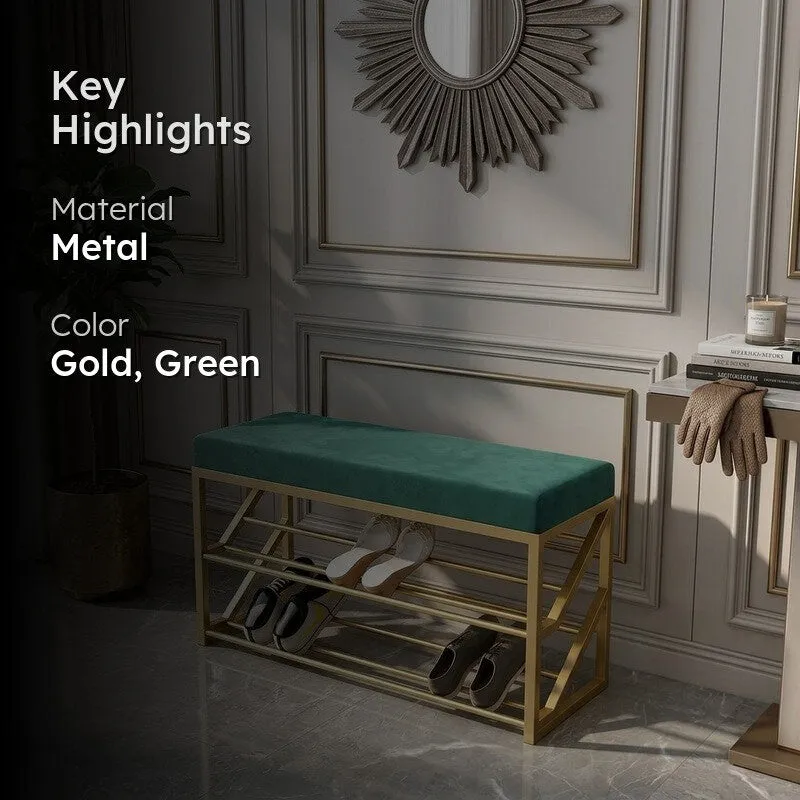 Foldable Metal Shoe Rack - Gold,Green media 2