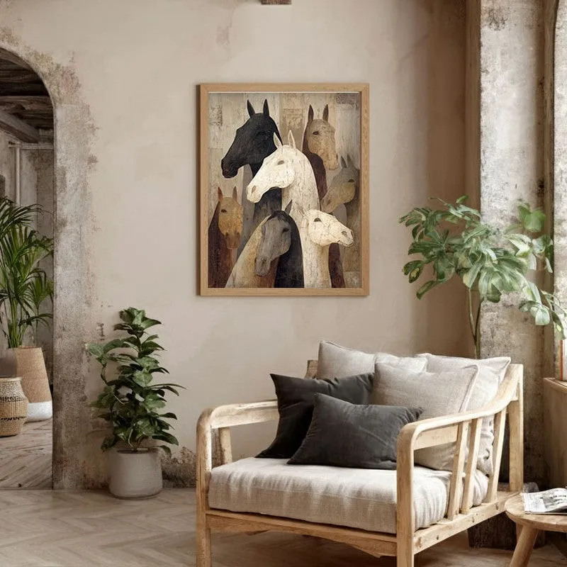 Herd of Horses Wall Painting With Brown Frame media 5