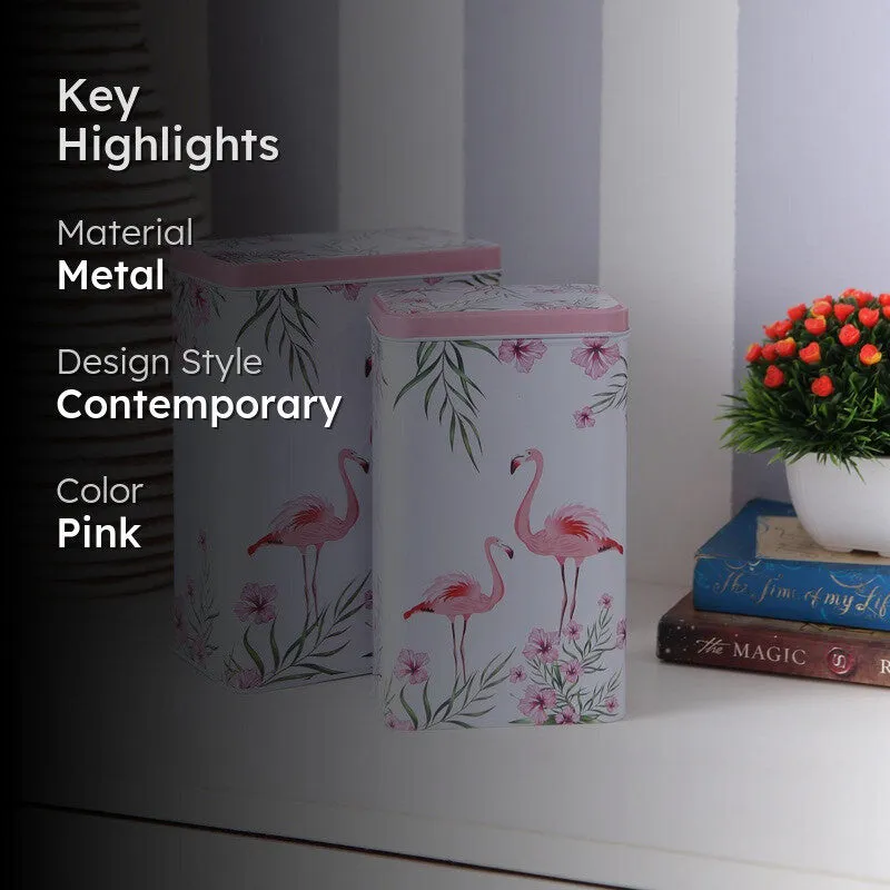 Highlight graphic showing pink metal contemporary storage boxes