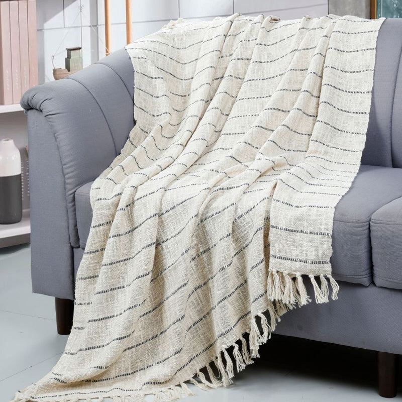 Flint Twist Striped Throw - Off White & Grey