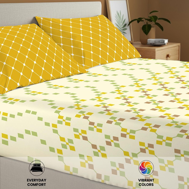 Urban Space GeoDot Cotton Bedsheet (Yellow) - 144 TC media 6