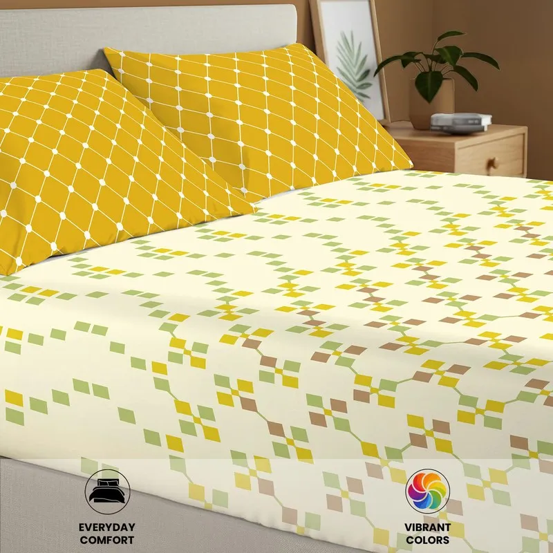 Urban Space GeoDot Cotton Bedsheet (Yellow) - 144 TC media 6