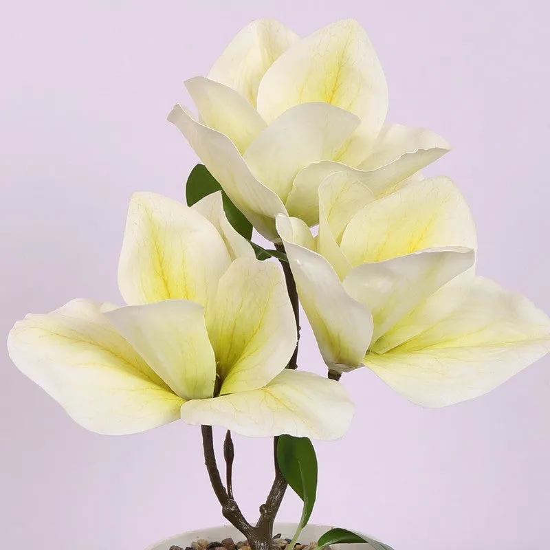 Magnolia Artificial Flower Plant With Black Plastic Pot - White,Yellow media 4