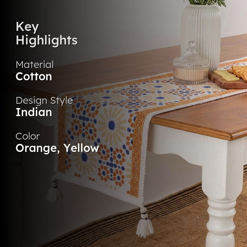 Cindra Handwoven Tasseled Cotton Table Runner media 2