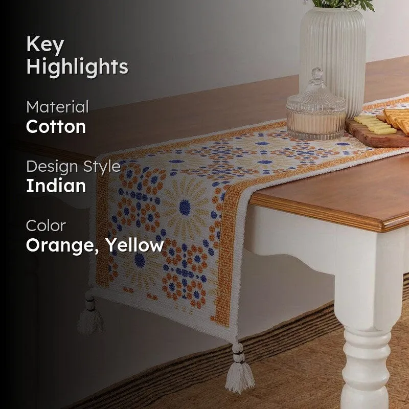 Cindra Handwoven Tasseled Cotton Table Runner media 2