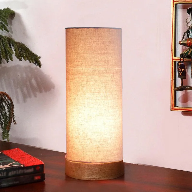 Nyra Tower Wooden Table Lamp - Grey,Brown media 1