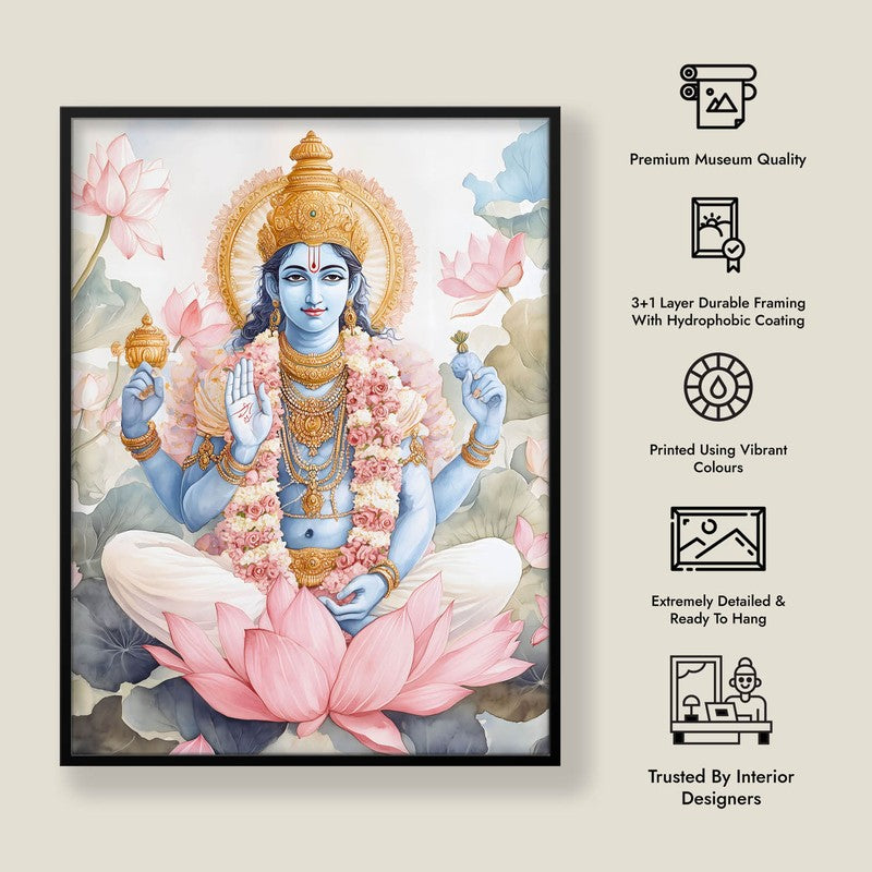 Anantha Padmanabha Spiritual Archival Paper Wall Painting With Frame - Black media 8