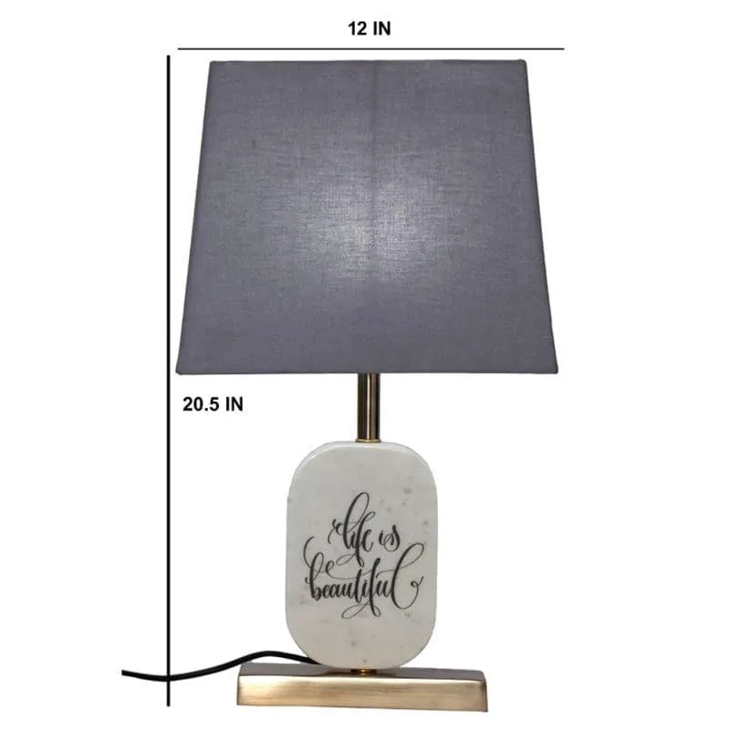 Life Light Printed Marble & Brass Base Fabric Table Lamp - Grey,White media 5