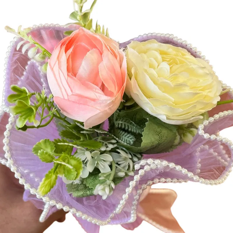 Pearl Trim Rose Artificial Flower Bouquet media 6