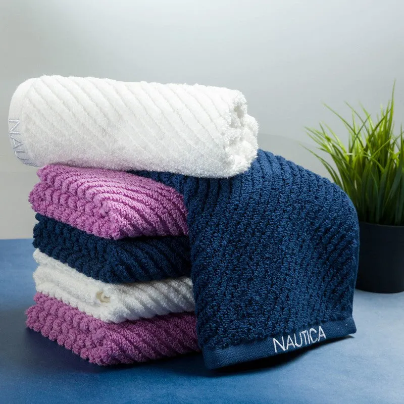 Nautica Riviera Soft Cotton Hand Towel (White, Dark Blue & Lilac) - Set Of Six media 3