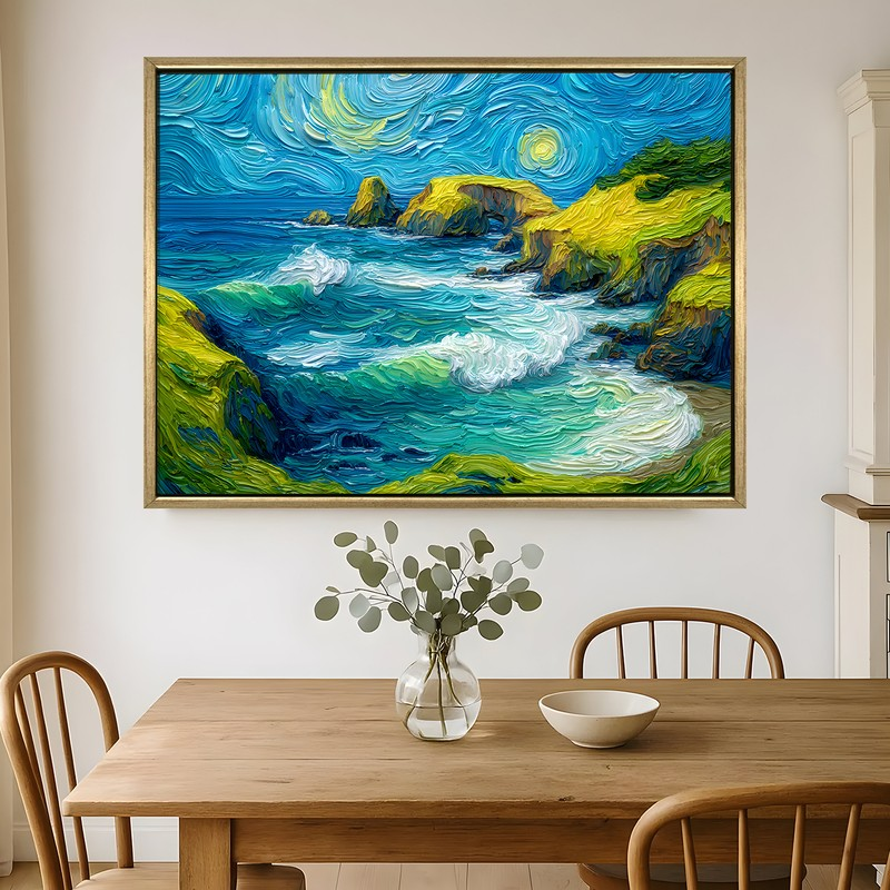 Moonlit Coast Canvas Wall Painting With Frame