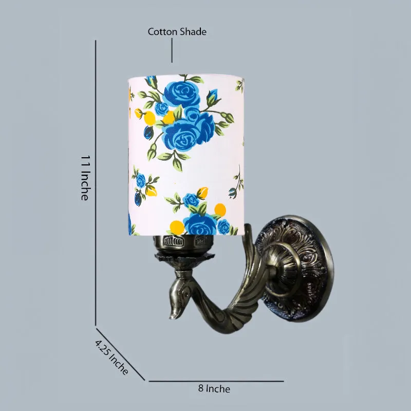 Amro Retro Blue Fleur Cylindrical Fabric & Metal Wall Lamp media 5