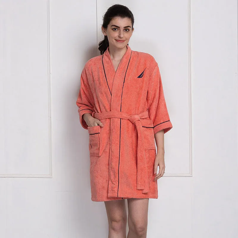 Nautica His & Hers Cashmere Dreams Cotton Bath Robe (Coral) - Set Of Two media 3
