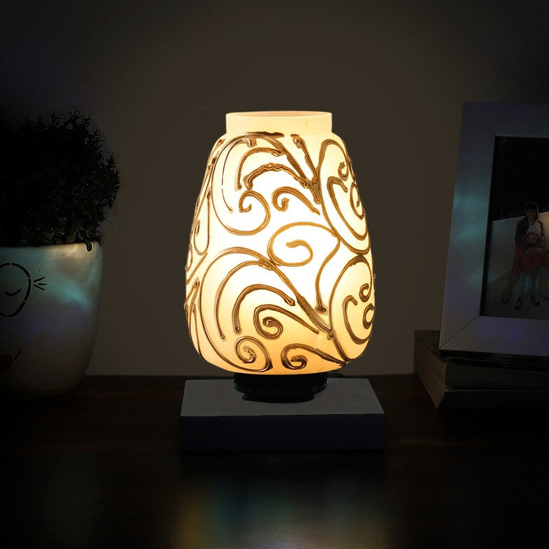 Lunellea Glass Wooden Table Lamp With Base - White & Gold