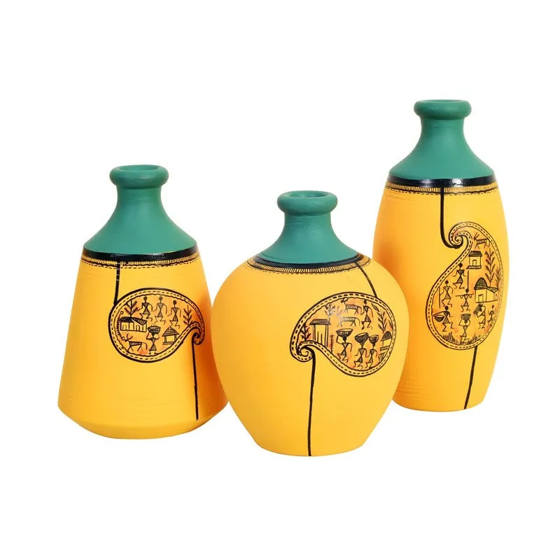 Aurora Handpainted Yellow Ceramic Vase - Set Of Three media 4