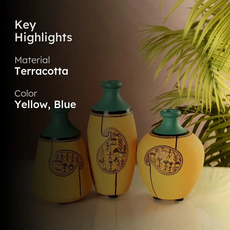 Aurora Handpainted Yellow Ceramic Vase - Set Of Three media 2