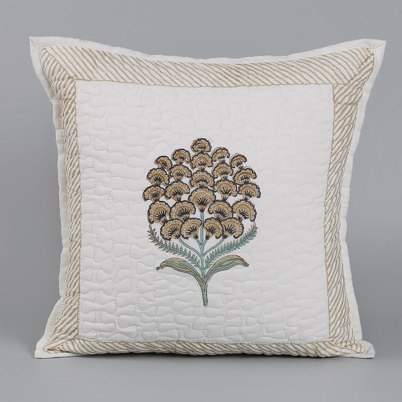 India Circus Fleur Haven Printed Cotton Cushion Cover (White & Beige)- Set Of Two media 4