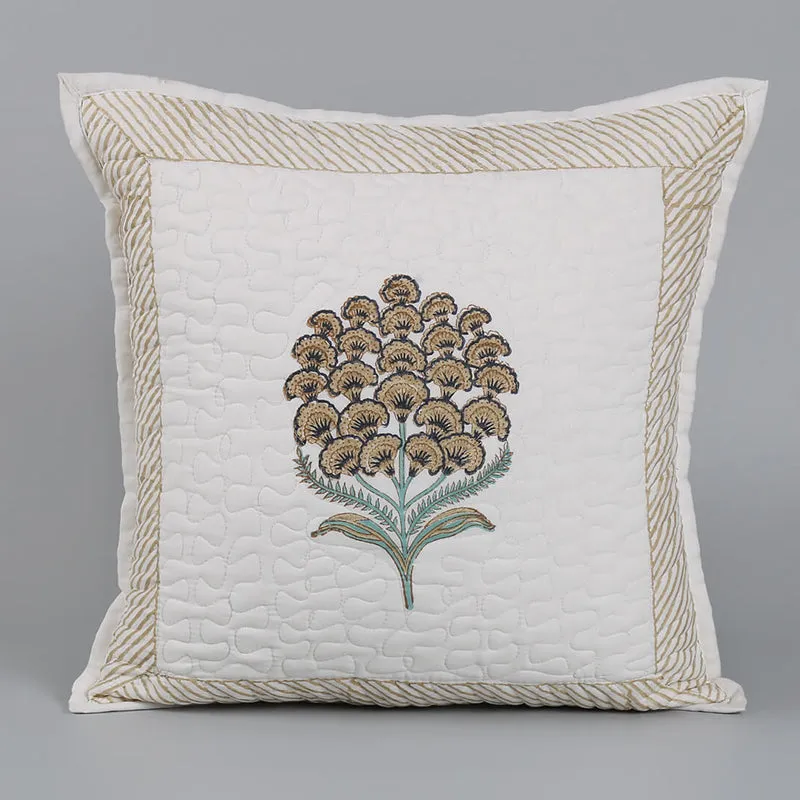 India Circus Fleur Haven Printed Cotton Cushion Cover (White & Beige)- Set Of Two media 4
