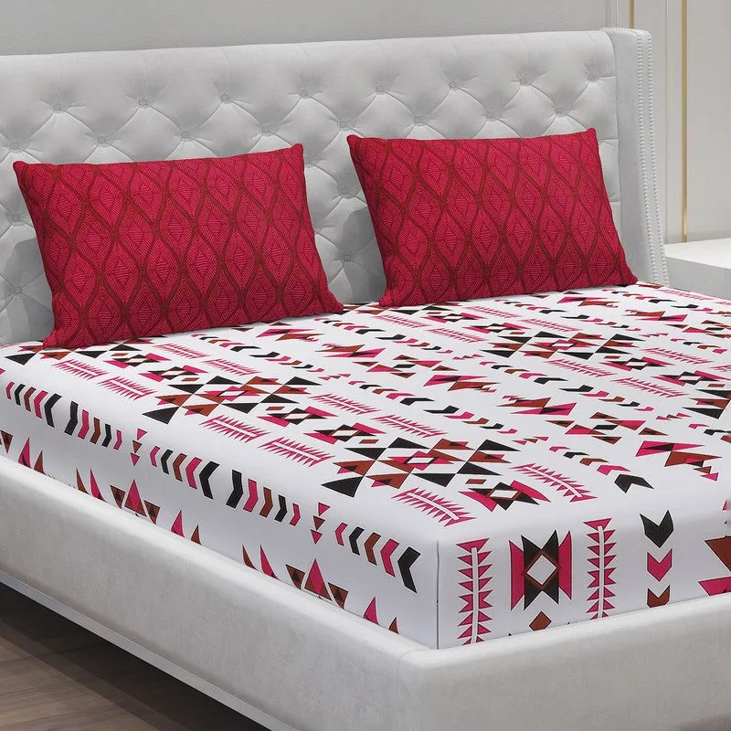 Monte Carlo Magique Angle Cotton Bedsheet (White,Red) - 104 TC media 5
