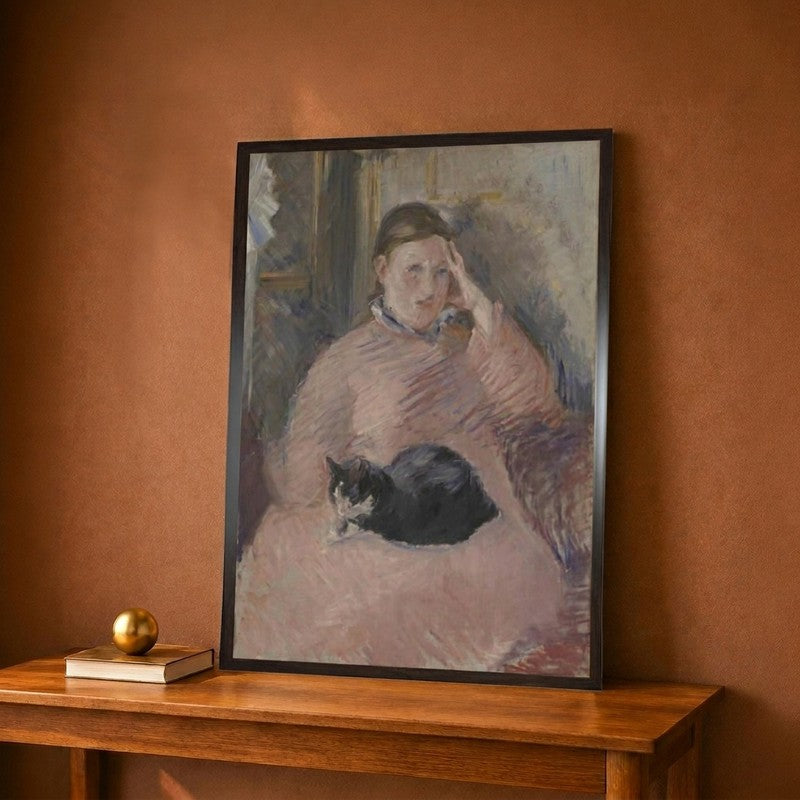 Woman with a Cat Canvas Wall Painting - 9 x 12 Inches