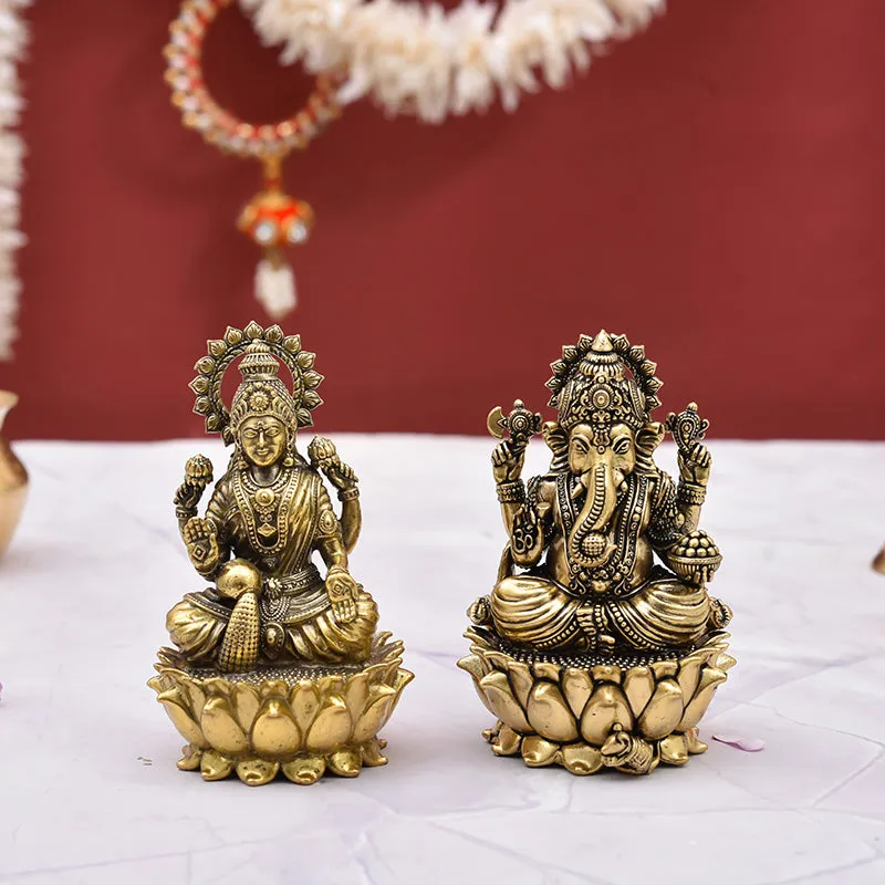 Divine Lakshmi-Vinayaka II Brass Idol - Set Of Two media 6