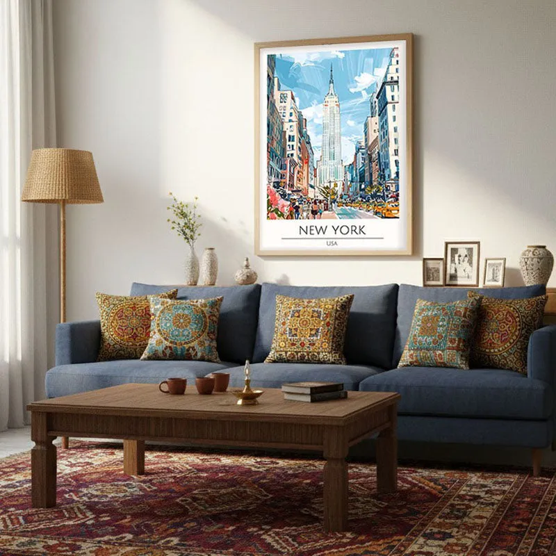 Vintage New York Framed Canvas Archival Canvas Wall Painting - Natural Brown Frame media 4