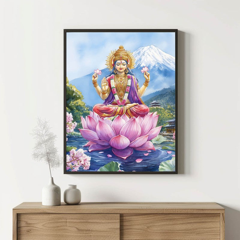 Shree Radhe Shyam Spiritual Archival Paper Wall Painting With Frame - Black