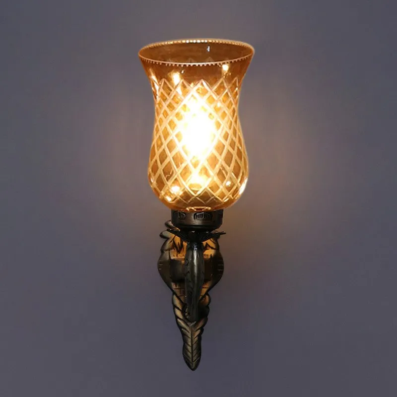 Honey Glow Scroll Amber Glass Wall Lamp media 8