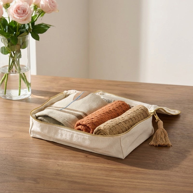 Rustic Petal Cotton Hand Towels with Canvas Box - Set Of Three