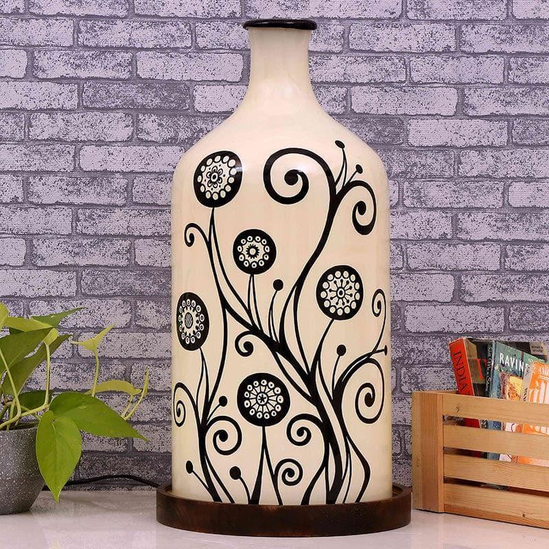 Swirl Art Hand Painted Glass Table Lamp - White,Black media 3