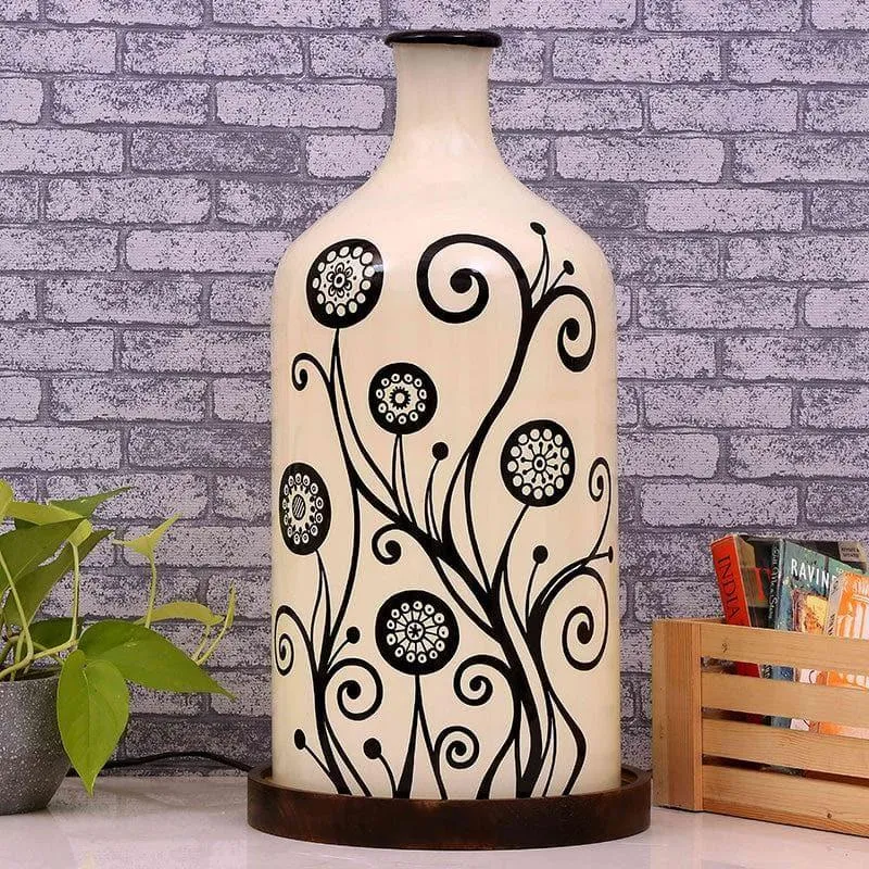 Swirl Art Hand Painted Glass Table Lamp - White,Black media 3