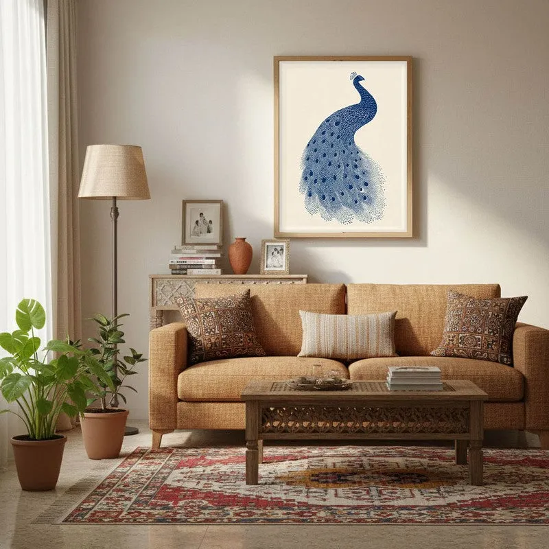 Minimal Peacock Motif Canvas Wall Painting With Brown Frame media 3