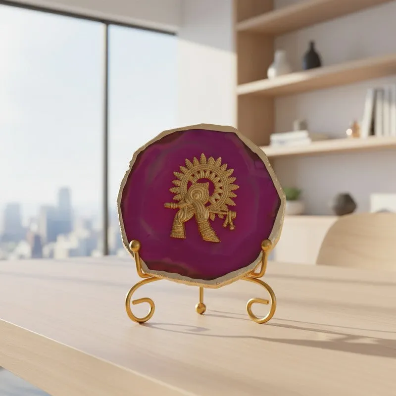 Radhe Krishna Bliss Agate Showpiece With Stand - Magenta media 5
