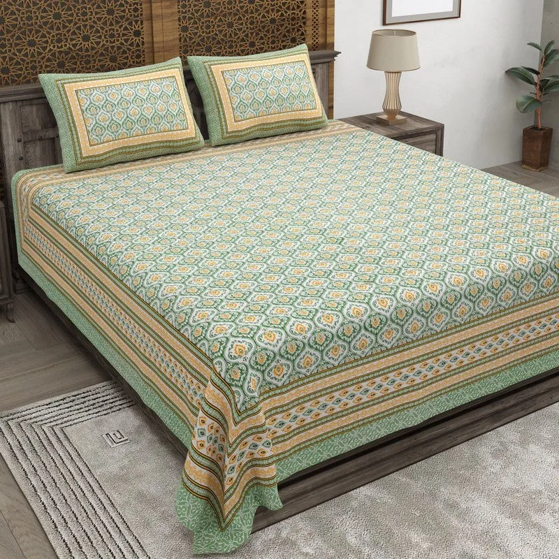 Leafa Cotton Bedsheet (Green,Beige) - 240 TC media 1