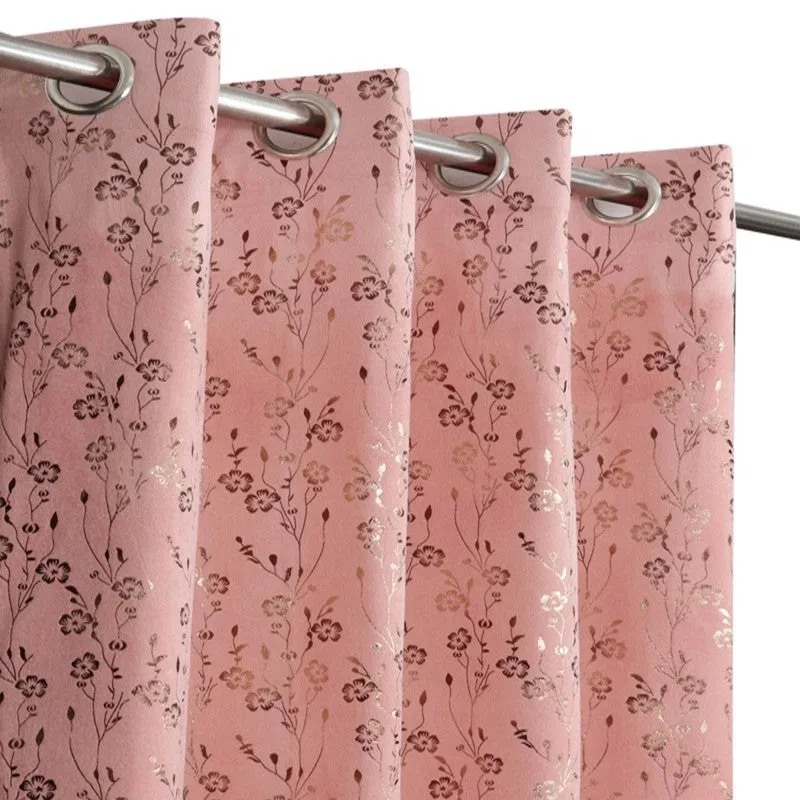 Glow Touch Printed Velvet Curtain - Peach,Gold media 3