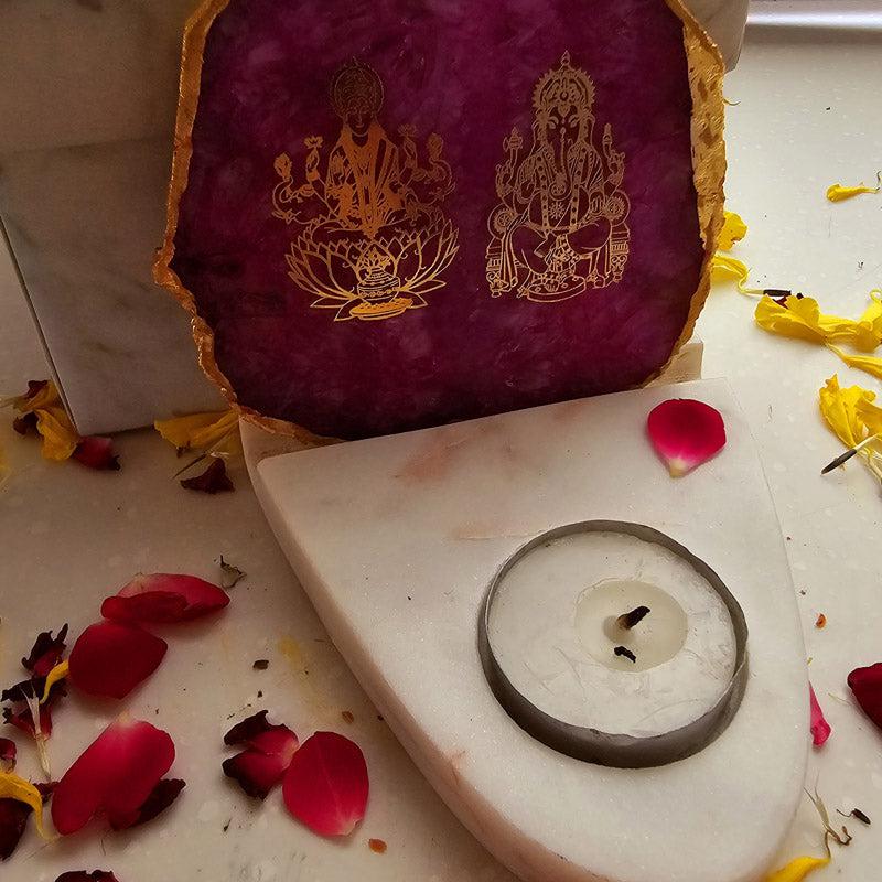 Sacred Ganesha Laxmi Tealight Candle Holder - Pink media 3