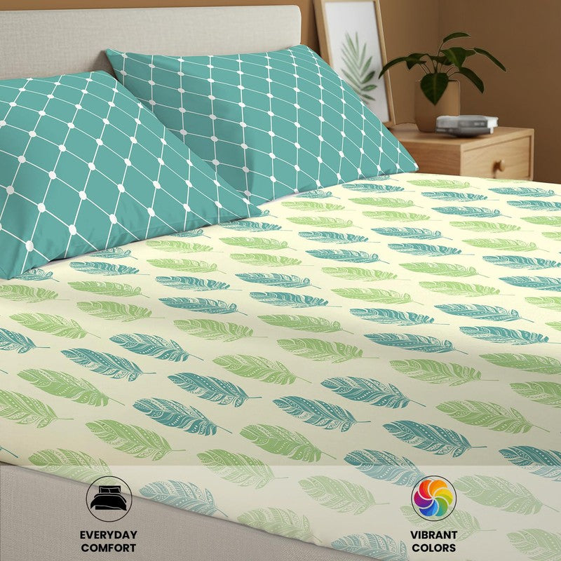 Urban Space Graceful Petals Cotton Bedsheet (Teal) - 144 TC media 6
