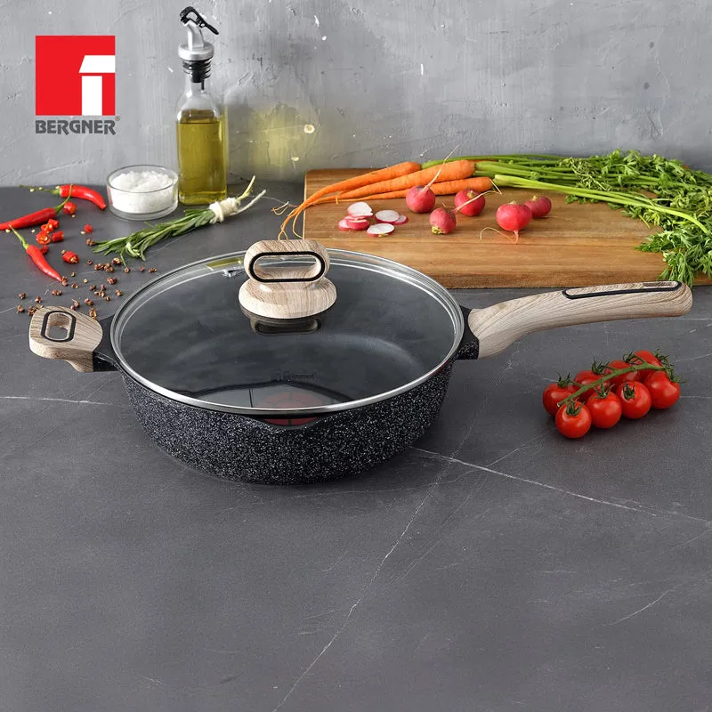 Bergner Marble Non-Stick Deep Frypan With Lid (Grey) - 3200 ML media 1