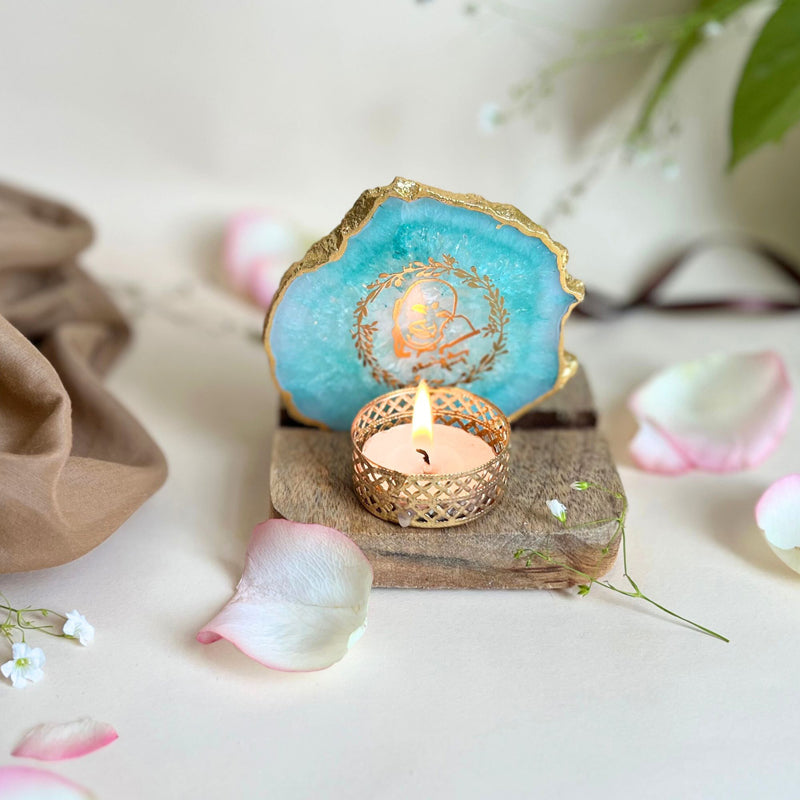 Sacred Guruji Handcrafted Agate Religious Accent With Tealight Candle Holder - Green