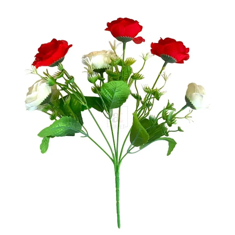 Rossi-Bozzi Silk Rose Artificial Flower Stick - Red & White - 3