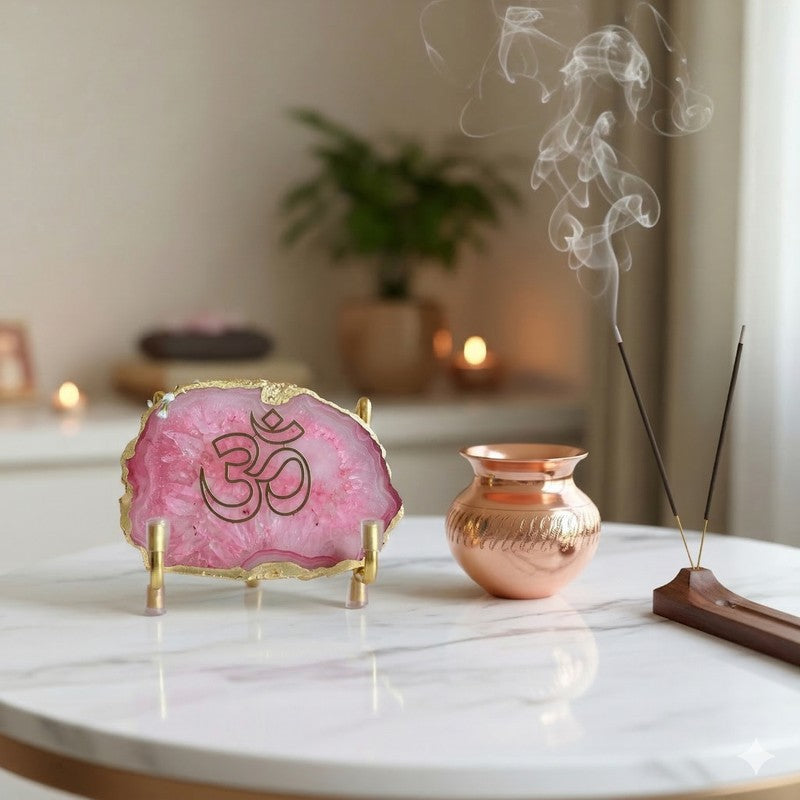 Om Handcrafted Agate Religious Accent - Pink media 3