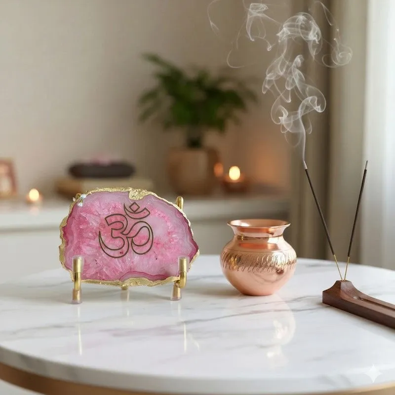Om Handcrafted Agate Religious Accent - Pink media 3
