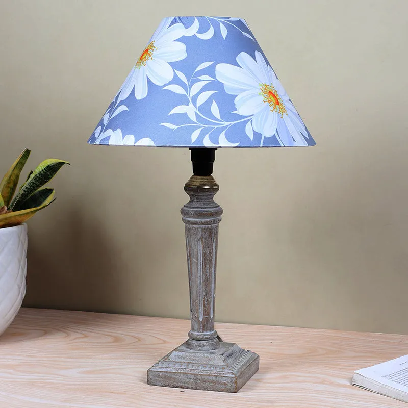 Daisy Blooms Vale Printed Mango Wood Table Lamp - White,Blue,Brown media 2