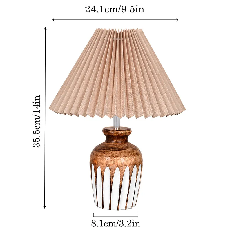French Pleat Urn Wooden Table Lamp - Beige,Brown media 5