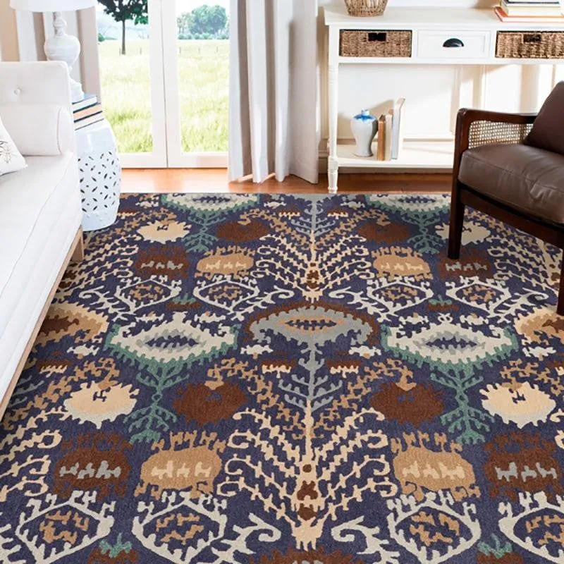 Saruman Hand Tufted Ethnic Wool & Nylon Carpet - Navy Blue media 3