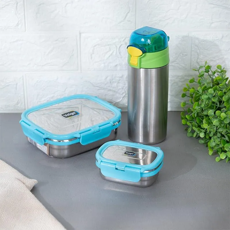 Viora Lunch Box With Water Bottle (Blue & Peacock) - Three Piece Set media 3