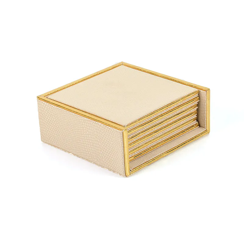 Tisquo Faux Leather Coaster (Ivory) - Seven Piece Set media 4