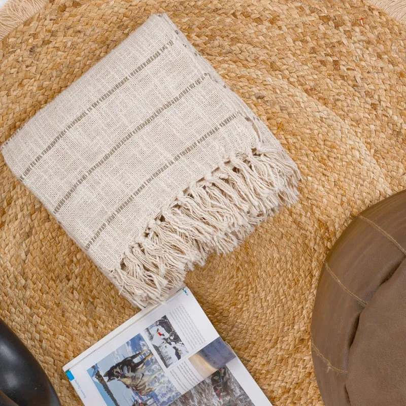Dusky Loom Striped Throw - Off White & Beige media 7